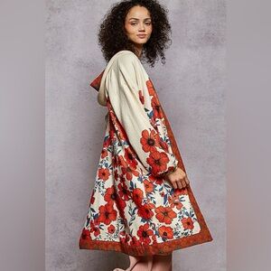 POL Cardigan Hooded Shaket Floral Contrasted